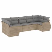 7-delige Loungeset met kussens poly rattan beige - thumbnail