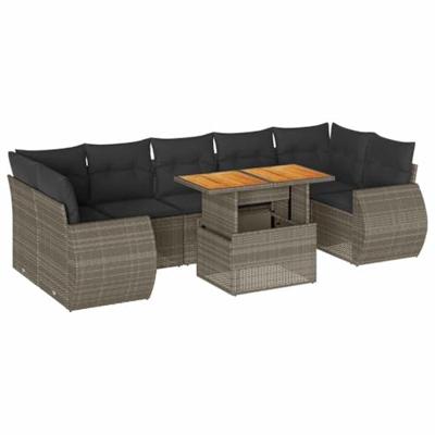 8-delige Loungeset met kussens poly rattan grijs
