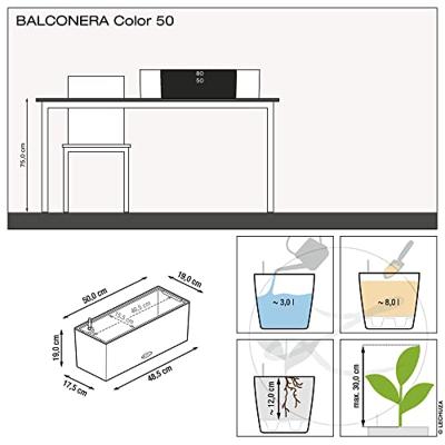 Plantenbak - Lechuza UK - Balconera Color 50 - Leisteen - Rechthoekig - Met waterreservoir