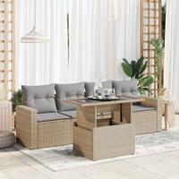 5-delige Loungeset met kussens poly rattan beige - thumbnail