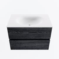 MONDIAZ VICA 70cm badmeubel onderkast Antracite 2 lades. Wastafel MOON midden zonder kraangat, kleur Talc. - thumbnail