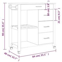 Keukentrolley MONZA 84x40x88,5 cm massief grenenhout - thumbnail