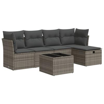 5-delige Loungeset met kussens poly rattan grijs