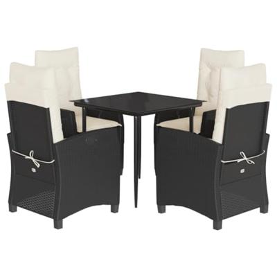 5-delige Tuinset met kussens poly rattan zwart