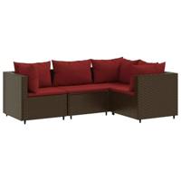 4-delige Loungeset met kussens poly rattan bruin - thumbnail