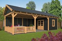 Tuindeco Hamar L Overkapping type 7 690x395 cm Lariks/Douglashout blank en Zweeds rabat zwart- Zadeldak- Onbehandeld lariks Douglas hout- Tuindeco - thumbnail