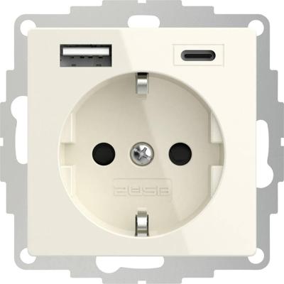 2USB 2U-449535 Geaard stopcontact Met USB-laaduitgang, Aanraakbeveiliging, VDE IP20 Crème-wit