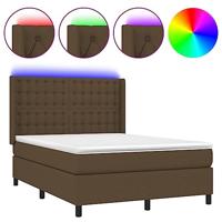 Boxspring met matras en LED stof donkerbruin 140x190 cm - thumbnail
