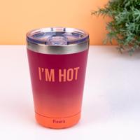 Koffiemok thermosbeker - I'm Hot/rood oranje - thumbnail