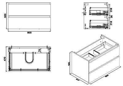 Wiesbaden Vision onderkast+ 2 laden 80x46 hoogglans grijs