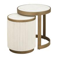Richmond Ronde Bijzettafel 'Tivoli' Stof en keramiek, Set van 2 stuks - thumbnail