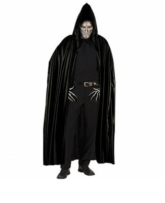 Lange zwarte cape met kap 142cm