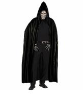 Lange zwarte cape met kap 142cm - thumbnail