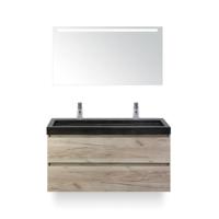 Maxx XL Badmeubelset 120 cm - Craft Oak - Wastafel Lucca Enkel 2 kraangaten - met LED Spiegel - thumbnail