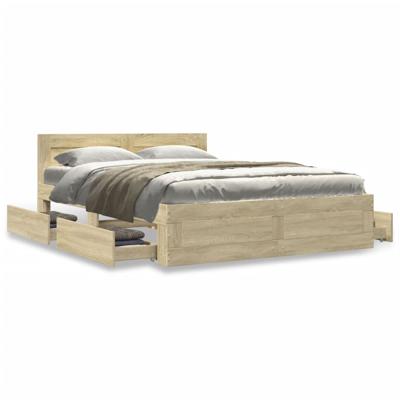 Bedframe met hoofdeinde bewerkt hout sonoma eiken 150x200 cm
