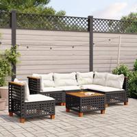 6-delige Loungeset met kussens poly rattan zwart - thumbnail