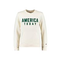 America Today sweater met tekst wit/groen - thumbnail