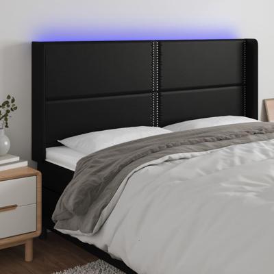 Hoofdbord LED 183x16x118/128 cm kunstleer zwart - thumbnail