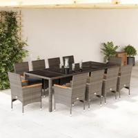11-delige Tuinset met kussens poly rattan en glas grijs - thumbnail