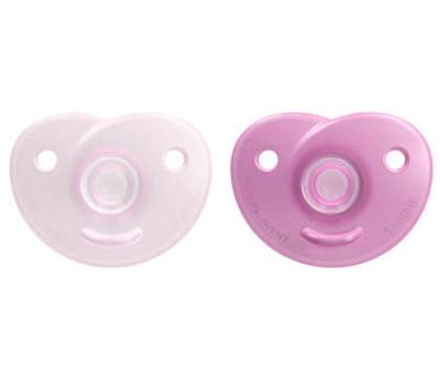 Set van 2 fopspenen voor pasgeborene van Philips AVENT Soothie C 1/2 ur zachtroze + framboosroze