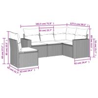 5-delige Loungeset met kussens poly rattan zwart - thumbnail