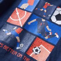 Kindershirt met lange mouwen voetbalprint 104 gemleerd marineblauw - thumbnail