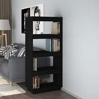 Boekenkast/kamerscherm 60x35x135 cm massief grenenhout zwart - thumbnail