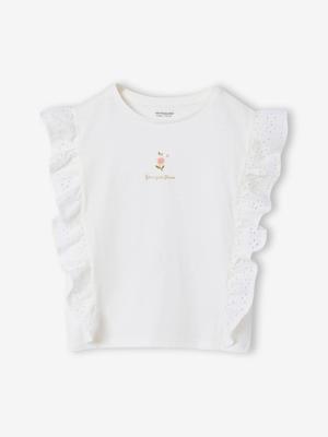 T-shirt met ruches en korte mouwen ecru