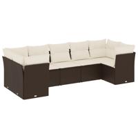 7-delige Loungeset met kussens poly rattan bruin - thumbnail