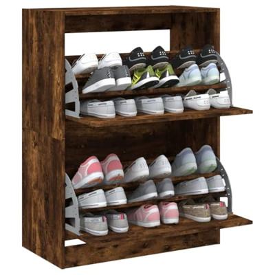 Schoenenkast met 2 klaplades 80x42x108 cm gerookt eikenkleurig