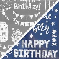 Creativ Company Deco folie en transfervel, verjaardag, vel 15x15 cm, donkerblauw, zilver, 2x2 vel/ 1 doos - thumbnail