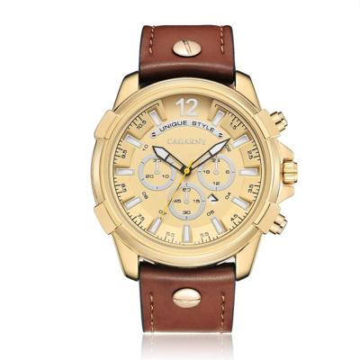 CAGARNY 6882 Fashion waterdichte polychromatische metalen shell quartz horloge met lederen armband