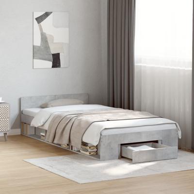 Bedframe met lade bewerkt hout betongrijs 100x200 cm
