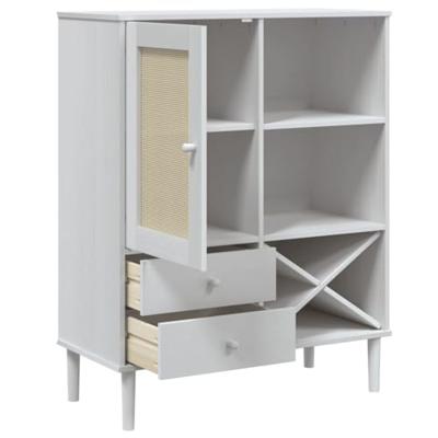 Hoge kast SENJA 90x40x112 cm rattan look massief grenenhout wit