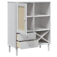Hoge kast SENJA 90x40x112 cm rattan look massief grenenhout wit - thumbnail