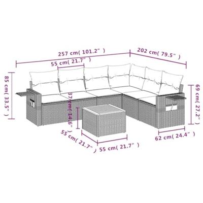 7-delige Loungeset met kussens poly rattan beige