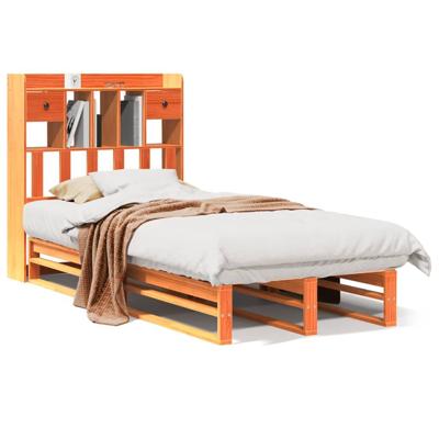 Bed met boekenkast zonder matras grenenhout wasbruin 100x200 cm