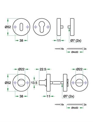WC garnituur WCX rvs mat WC 6-7mm