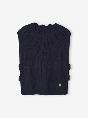 Mouwloze meisjestrui met versieringen marineblauw