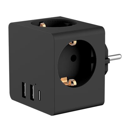 Accezz PowerCube 6-in-1 1x USB-C+2x USB-A+3x stopcontact 4000W Oplader Zwart Accezz PowerCube 6-in-1 1x USB-C+2x USB-A+3x stopcontact 4000W Oplader Zwart