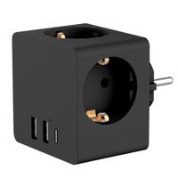Accezz PowerCube 6-in-1 1x USB-C+2x USB-A+3x stopcontact 4000W Oplader Zwart - thumbnail