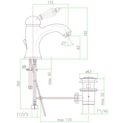 Wastafelmengkraan Sapho Kirké Retro Kristal 1-hendel Gebogen 18.2 cm Brons (incl. clickwaste)