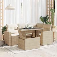 5-delige Loungeset met kussens poly rattan beige - thumbnail