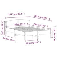 Bedframe met hoofdbord massief grenenhout wit 140x200 cm - thumbnail