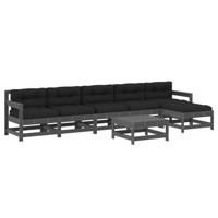 7-delige Loungeset met kussens massief hout grijs - thumbnail