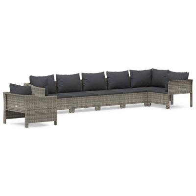 7-delige Loungeset met kussens poly rattan grijs