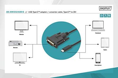 USB Type-C adapterkabel, Type-C naar DVI st/2.0m, 1080P@60Hz CE, sw, goud