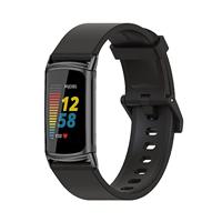 FitBit Charge 5 & 6 Extra soft siliconen bandje - Zwart + zwarte connector - thumbnail