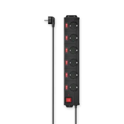Hama Stekkerdoos, 6-voudig, overspanningsbev., 90 , ind. schakelbaar,1,4m Kabel Zwart - thumbnail