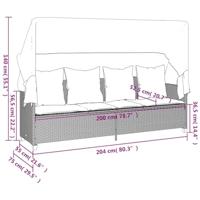 Ligbed met luifel en kussens poly rattan zwart - thumbnail